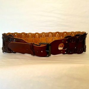 Boho 41” leather belt with braided detail dark brown size large